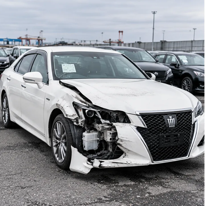 Illustrative photograph of a car with visible front-end collision damage